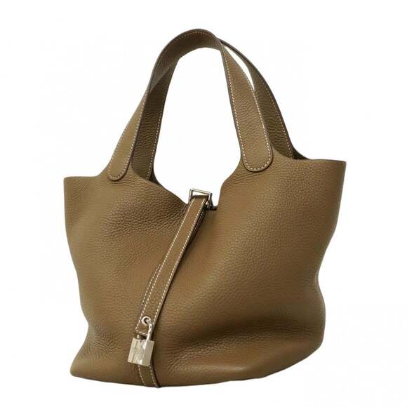 HERMES Handbags - Hermes Hermès Picotin Lock MM Handbag in Taurillon Clemence Etoupe with D Sta...